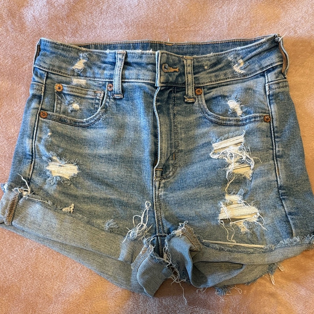 American Eagle Outfitters Blue Distressed Jean Shorts